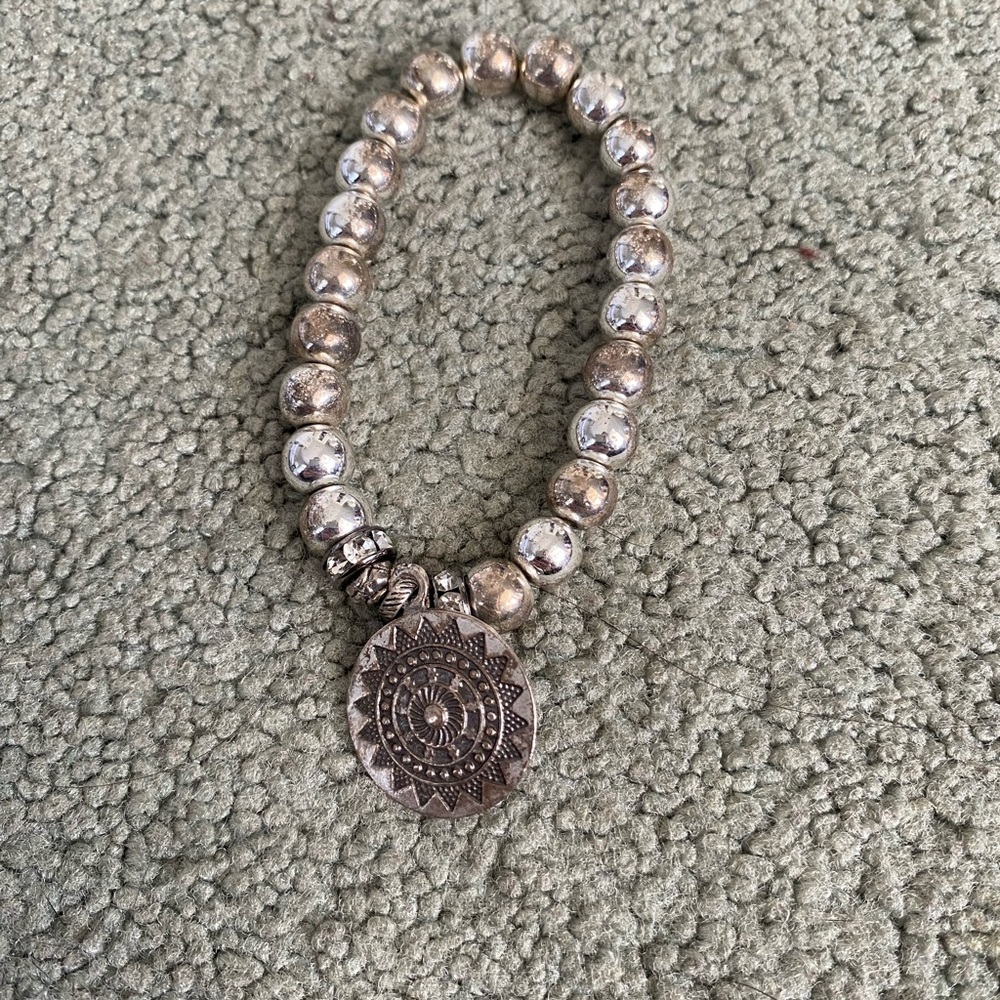 Silver and Gold Beaded Bracelet with Medallion